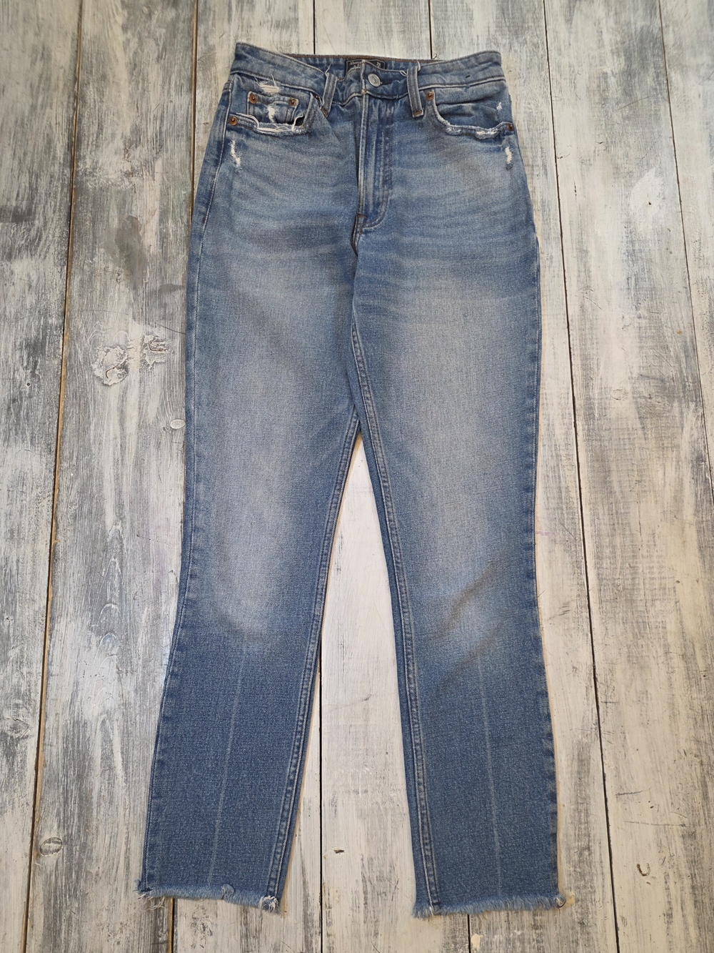 Abercrombie & Fitch Women's Simone High Rise Slim Blue Jeans w Raw Hem sz 0